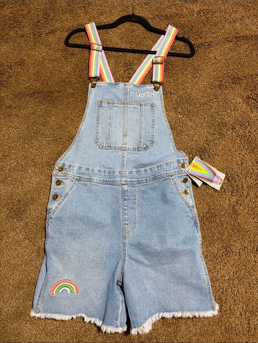 NWT Pride Denim Shortalls Overalls Small Oversized
